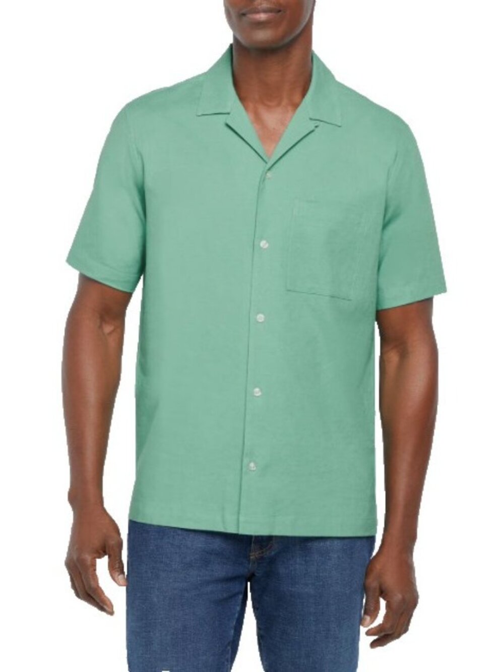 Gap Mens Short Sleeve Button-Up Linen Blend Shirt-Green-Size XXL